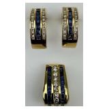 14KT Gold Diamond & Sapphire Earrings & Pendant.