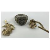 Marine Corps Pendant & Ring, Nugget Tie Tack.