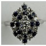 14KT Gold Sapphire & Diamond Cluster Ring.