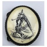 Silver Knight II Scrimshaw Style Belt Buckle.