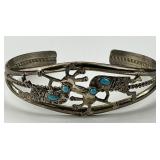 Silver Native American Aztec Turquoise Bangle.