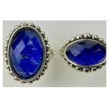 Pair of Sterling Silver Lagos Lapis Lazuli Rings.