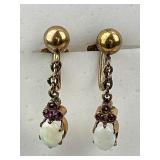 14KT Gold Opal & Garnet Drop Earrings.