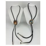 2 Native American Silver & Turquoise Bolo Ties.