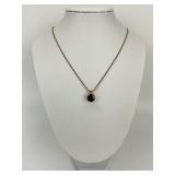 14KT Gold Large Cut Garnet Pendant Necklace.