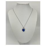 14KT White Gold Blue Opal Pendant Necklace.