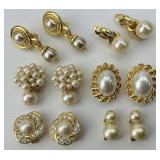 6 Gold Fill Pearl Like Fashion Earrings.