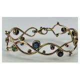 14KT Gold Vine Bangle Gemstone Bracelet.