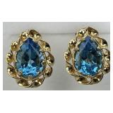 14KT Gold Filigree Blue Topaz Earrings.