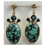 14KT Gold Spiderweb Turquoise Gemstone Earrings.
