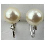 14KT Gold Pearl and Diamond Earrings.