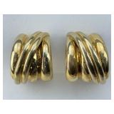 Heavy 18KT Gold Fluted Dome Earrings.