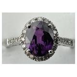 18KT Gold Amethyst & Diamond Halo Ring.
