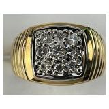 14KT Gold Men's Style Crest Diamond Cluster Ring.