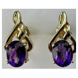 14KT Gold Teardrop Wave Amethyst Earrings.