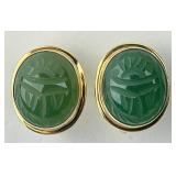 14KT Gold Green Onyx Scarab Earrings.