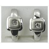 14KT White Gold Square Set Diamond Earrings.