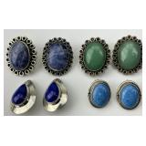 4 Pairs Sterling Native American Gem Earrings.