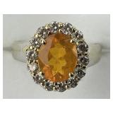 14KT Gold Citrine & Diamond Halo Statement Ring.