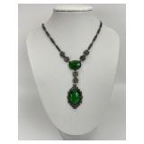 Sterling Silver Art Deco Green Quartz Necklace.