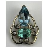 Tourmaline, Aquamarine & Diamond Filigree Pendant.
