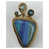 Rona Fisher Style Blue Opal & Gemstone Pendant.