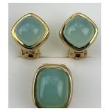 3pc 14KT Gold NABCO Chalcedony Jewelry Set.