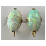 14KT Gold Large Oval Cut Opal Earrings.