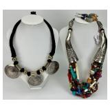 2 Native American Silver & Gemstone Necklaces.