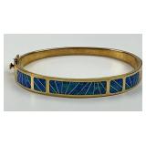 14KT Gold Blue Opal Inlay Bangle.