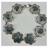Sterling Silver Concho Link Gemstone Bracelet.