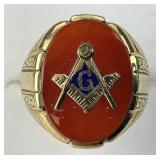 10KT Gold Carnelian Masonic Signet Ring.