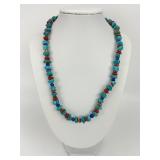 Handmade Sterling Turquoise & Coral Necklace.
