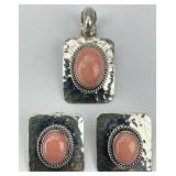 3pc Sterling Yellowhorse Pink Coral Jewelry.