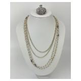 Sterling Silver & Lagos Chains and Floral Pendant.