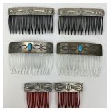 Native American Sterling Silver Bar Hair Combs.