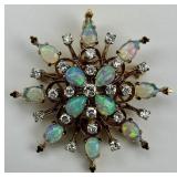 18KT Gold Opal & Diamond Starburst Pendant Pin.