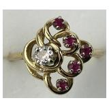 Gold Filigree Swirl Diamond & Ruby Ring.