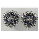 Sapphire and Diamond Floral Cluster Earrings.
