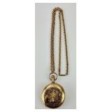 Elgin Hunter Case Diamond Pocket Watch & Chain.