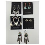 5 Pair Sterling Silver Native American Earrings.
