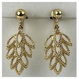 14KT Gold Diamond Cut Textured Leaf Earrings.