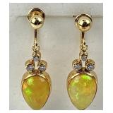 14KT Gold Fire Opal & Diamond Drop Earrings.