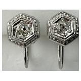 14KT White Gold Art Deco Diamond Earrings.