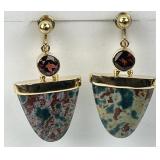 14KT Gold Jasper & Garnet Drop Earrings.
