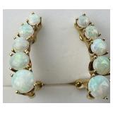 14KT Gold Curved Cabochon Opal Earrings.