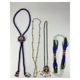 4 Native American Beaded Necklaces, Bolo Ties.