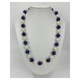 14KT Gold Accent Effy Lapis & Pearl Necklace.