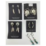5 Pair Sterling Silver Native American Earrings.