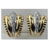 14KT Gold Diamond Cluster Danfrere Earrings.